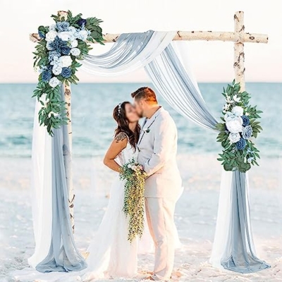 Product: Emivery Wedding Arch Flowers Kit (Pack of 4) Dusty Blue Flower Arrangement with 2pcs Draping Fabric Artificial Flower Swag for Wedding Ceremony Reception Backdrop Decorations