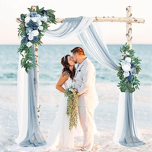 Product: Emivery Wedding Arch Flowers Kit (Pack of 4) Dusty Blue Flower Arrangement with 2pcs Draping Fabric Artificial Flower Swag for Wedding Ceremony Reception Backdrop Decorations