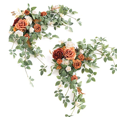 Ling's Moment 2PCS Terracotta Arch Flowers Artificial Floral Swags Centerpieces Wedding Decor Mantel Faux Burnt Orange Rose Garland Arrangements for DIY Sweetheart Table Wall Window Welcome Signs - Artificial Flower Arrangements Product: Ling's Moment 2PCS Terracotta Arch Flowers Artificial Floral Swags Centerpieces Wedding Decor Mantel Faux Burnt Orange Rose Garland Arrangements for DIY Sweetheart Table Wall Window Welcome Signs