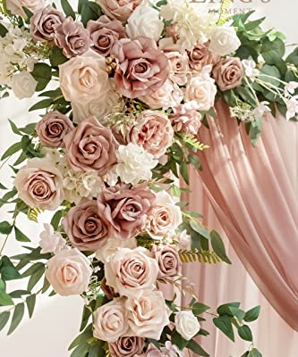 Silky Flower Store Wedding Arch Flowers with Sheer Drapes Kit, Artificial Pink White Floral Arrangements, 5 Piece Set, 32.5cm 8 8 Product: Ling's Moment Deluxe Wedding Arch Flowers with Sheer Drapes Kit - Artificial Pink and White Floral Arrangements for Ceremony Backdrop, Arbor Decor, 5-Piece Set (2 Flower Stems + 3 Hanging Drapes)