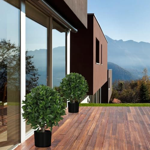 Product: Gonuien 20" Outdoor Evergreens in Outdoor Artificial Shrub Potted Plant Plant for Indoor Porch of Home and Office 2 Pieces a Set Topiary Trees Faux Boxwood