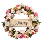 Product: KAYPE Spring Wreaths for Front Door 24 inch All Season Door Wreath - Peony Wreath for Front Door with Welcome Sign Board Hanging Ring, Home Decor Artificial All Seasons Flower Wreath for Garden Patio