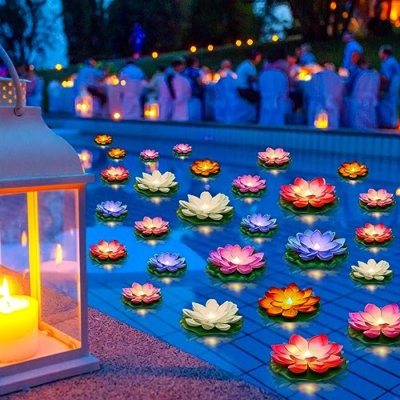 Product: Liliful 36 Pcs Floating Lights Lotus Lifelike Artificial Floating Flowers for Pool with LED Lights Battery Operated Lily Pads Water Lanterns(3.94, 5.91 Inch,Rich Color)