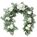 Product: Floroom 6ft Artificial Eucalyptus Garland with Flowers Fake Greenery Faux Floral Vine Garland for Table Decor Wedding Centerpieces Bridal Shower Party Decorations, Ivory White