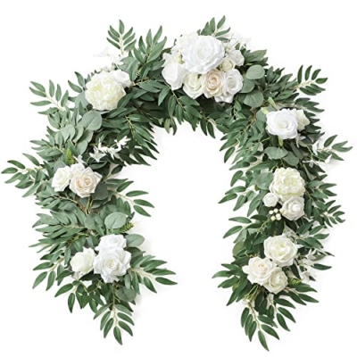 Product: Floroom 6ft Artificial Eucalyptus Garland with Flowers Fake Greenery Faux Floral Vine Garland for Table Decor Wedding Centerpieces Bridal Shower Party Decorations, Ivory White