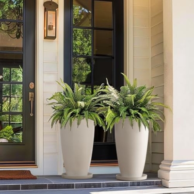 Product: LA Jolie Muse 20 inch Round Tall Planter,Indoor/Outdoor White Planter with Drainage Holes and Trays,Modern Large Flower Pot for Front Door,Balcony and Garden Patio Deck,Pack 1
