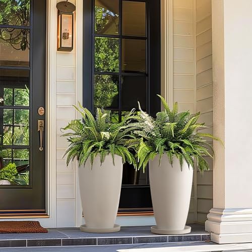 Product: LA Jolie Muse 20 inch Round Tall Planter,Indoor/Outdoor White Planter with Drainage Holes and Trays,Modern Large Flower Pot for Front Door,Balcony and Garden Patio Deck,Pack 1