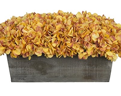 Product: House of Silk Flowers Artificial Hydrangeas in Grey-Washed Wood Ledge (Gold/Burgundy)