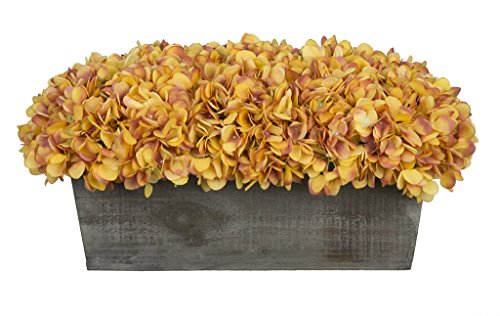 Product: House of Silk Flowers Artificial Hydrangeas in Grey-Washed Wood Ledge (Gold/Burgundy)