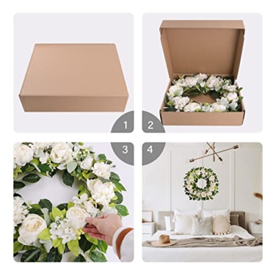 Silky Flower Store Artificial Peony Spring Wreath, Handmade White Blooming Flower Wreath, Front Door Decor, 22-24 inch 13 13 Product: TechKen Peony Spring Wreaths for Front Door Outside 22-24 inch Handmade Artificial Blooming Flower Wreath for Indoor Outdoor Wall Window Decorations Door Wreath