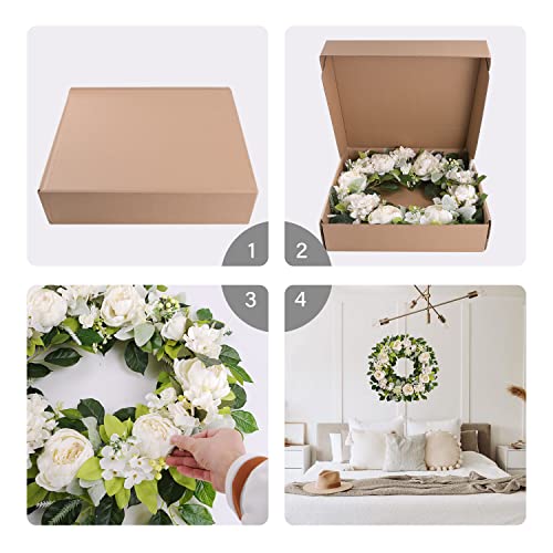 Silky Flower Store Artificial Peony Spring Wreath, Handmade White Blooming Flower Wreath, Front Door Decor, 22-24 inch 6 6 Product: TechKen Peony Spring Wreaths for Front Door Outside 22-24 inch Handmade Artificial Blooming Flower Wreath for Indoor Outdoor Wall Window Decorations Door Wreath