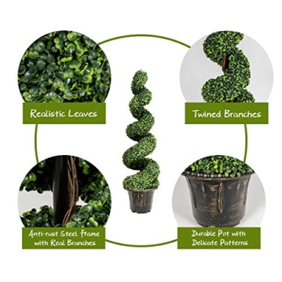 Silky Flower Store Artificial Boxwood Spiral Topiary Tree, Faux Greenery Home Garden Decor, 4 Ft 13 13 Product: GOPLUS 4 Ft Artificial Boxwood Spiral Topiary Tree - Lifelike Fake Greenery for Home & Garden Decor