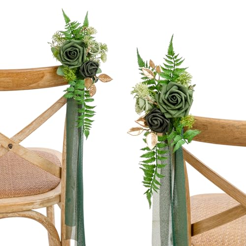 Ling's Moment 8 Wedding Aisle Pew Artificial Flowers Arrangements for Ceremony Chair Back Floral Decorations with Chiffon Ribbons Emerald & Gold Reception Church Rose Faux Hanging Rose Party Outdoor - Artificial Flower Arrangements Product: Ling's Moment 8 Wedding Aisle Pew Artificial Flowers Arrangements for Ceremony Chair Back Floral Decorations with Chiffon Ribbons Emerald & Gold Reception Church Rose Faux Hanging Rose Party Outdoor