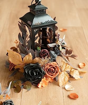 Silky Flower Store Black Artificial Flower Garland, Wedding Centerpiece Decor, 6 Pack 2ft Flexible Vine, 12ft Connected, 61cm 6 6 Product: Ling's Moment 6Pack 2ft Artificial Flowers Garland Black Lantern Flower Centerpieces Wedding Aisle Decor Chair Flowers Arch Floral for Signs DIY Table Wall Window Cake Halloween Decoration