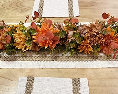 Silky Flower Store Artificial Eucalyptus Garland with Flowers, Faux Greenery Mantle Decor, Fall Red Floral Vine, 3.2ft 11 11 Product: MARTHA&IVAN Eucalyptus Garland Greenery Artificial Eucalyptus Garland Mantle Decor Wedding Decoration(Red Fall+Flowers)