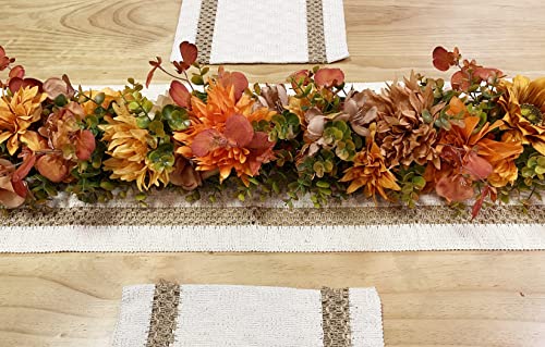 Silky Flower Store Artificial Eucalyptus Garland with Flowers, Faux Greenery Mantle Decor, Fall Red Floral Vine, 3.2ft 5 5 Product: MARTHA&IVAN Eucalyptus Garland Greenery Artificial Eucalyptus Garland Mantle Decor Wedding Decoration(Red Fall+Flowers)