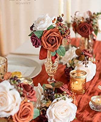 Silky Flower Store Burnt Orange Wedding Centerpiece Flowers, Mini Bridesmaid Bouquets Set of 6, Faux Floral Arrangements 8.5in x 6in 7 7 Product: Ling's Moment Burnt Orange Wedding Centerpieces Flowers Mini Bridesmaid Bouquets Set of 6 Terracotta Table Decor Pre-Made Small Floral Fall Wedding Decorations