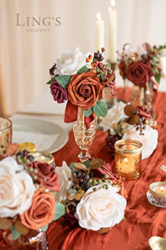 Silky Flower Store Burnt Orange Wedding Centerpiece Flowers, Mini Bridesmaid Bouquets Set of 6, Faux Floral Arrangements 8.5in x 6in 1 1 Product: Ling's Moment Burnt Orange Wedding Centerpieces Flowers Mini Bridesmaid Bouquets Set of 6 Terracotta Table Decor Pre-Made Small Floral Fall Wedding Decorations