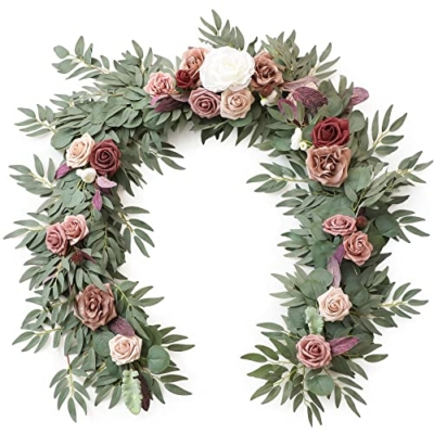 Product: Floroom 6ft Artificial Eucalyptus Garland with Flowers Fake Greenery Faux Floral Vine Garland for Table Decor Wedding Centerpieces Bridal Shower Party Decorations, Dusty Rose & Mauve