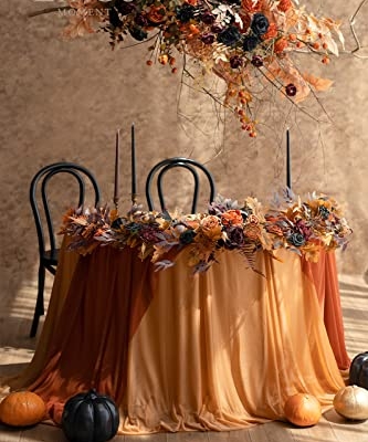 Silky Flower Store Eucalyptus Rose Flower Garland, Black Burnt Orange Faux Silk Wedding Arch Decor, 6ft 9 9 Product: Ling's Moment Flower Garland - 6FT Eucalyptus & Rose - Sweetheart Table Decor for Wedding Reception, Artificial Floral Garland for Mantle, Thanksgiving, Christmas Decoration, Black & Burnt Orange