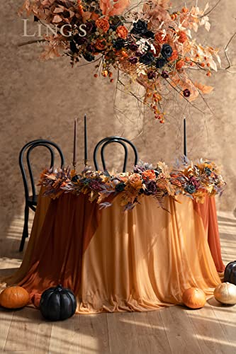 Silky Flower Store Eucalyptus Rose Flower Garland, Black Burnt Orange Faux Silk Wedding Arch Decor, 6ft 2 2 Product: Ling's Moment Flower Garland - 6FT Eucalyptus & Rose - Sweetheart Table Decor for Wedding Reception, Artificial Floral Garland for Mantle, Thanksgiving, Christmas Decoration, Black & Burnt Orange