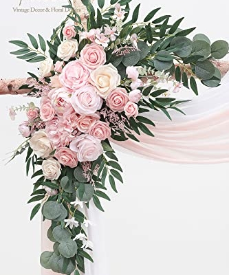 Product: Floroom Arch Flowers with Drapes Kit (Pack of 4) - 2pcs Artificial Blush Pink Floral Swag Arrangement with 2pcs Draping Fabric for Wedding Ceremony Arbor and Reception Backdrop Decoration