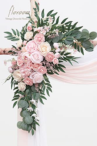 Product: Floroom Arch Flowers with Drapes Kit (Pack of 4) - 2pcs Artificial Blush Pink Floral Swag Arrangement with 2pcs Draping Fabric for Wedding Ceremony Arbor and Reception Backdrop Decoration