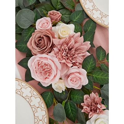 Silky Flower Store Eucalyptus Garland with Flowers Blush Pink Artificial Garland Decor, 9FT 11 11 Product: OnlyBloom 9FT Eucalyptus Garland with Flowers, Artificial Flowers Garland Table Runner Decor Arch Backdrop Head Table Decorations for Wedding Sweetheart Table Centerpieces(Blush Pink)