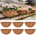 Product: LaLaGreen Large Wall Flower Baskets, 6 Pack, 16 Inch Rail Planter for Outdoor Plants, Metal Wire Plants Holders with Coco Liner Outside Fence Balcony Garden Pots Railings Hanging Deck Porch Decor