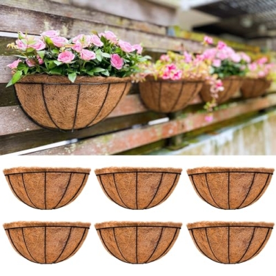 Product: LaLaGreen Large Wall Flower Baskets, 6 Pack, 16 Inch Rail Planter for Outdoor Plants, Metal Wire Plants Holders with Coco Liner Outside Fence Balcony Garden Pots Railings Hanging Deck Porch Decor