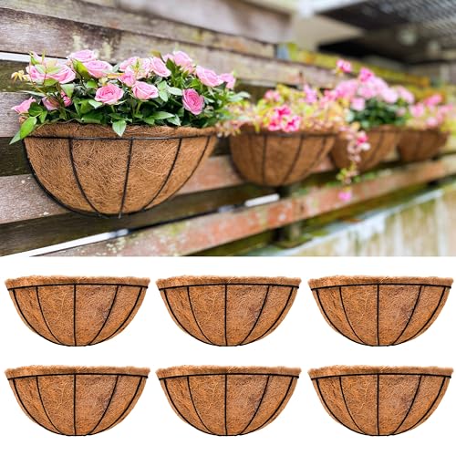 Product: LaLaGreen Large Wall Flower Baskets, 6 Pack, 16 Inch Rail Planter for Outdoor Plants, Metal Wire Plants Holders with Coco Liner Outside Fence Balcony Garden Pots Railings Hanging Deck Porch Decor