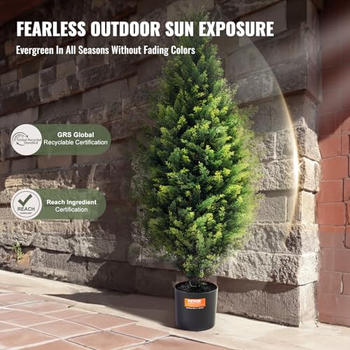 Silky Flower Store Artificial Cedar Topiary Tree, UV Rated Faux Evergreen Home Decor, Indoor Outdoor, 36 in, 2 Pieces 2 2 Product: VEVOR Artificial Cedar Topiary Tree, 36 inch Tall (2 Pieces), with Extra Leaves & Pot Faux Evergreen Fake Pine Cypress Trees Plant, UV Rated Artificial Greenery Set for Home Decor Indoor/Outdoor