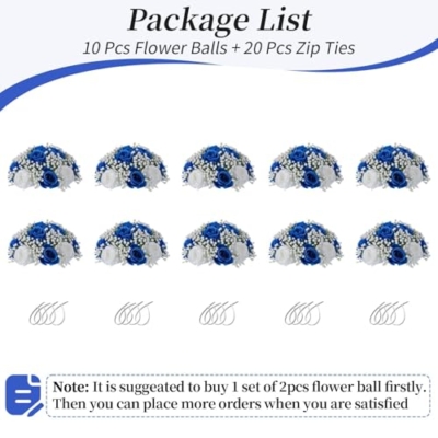 Silky Flower Store Artificial Rose Ball Centerpieces Royal Blue Baby’s Breath, Wedding Table Decor, Faux Silk Floral Arrangements, 10 Pcs, 20cm 12 12 Product: BLOSMON Fake Flowers Ball Wedding Centerpieces 10 Pcs Royal Blue Rose Babys Breath Artificial Flowers Center Pieces Decoration for Table Faux Silk Floral Bouquet Arrangements for Home Party DIY Decor