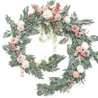Product: Ling's Moment 9FT Spring Flower Garland for Backdrop Decorations - Wedding Arch Flowers, Eucalyptus & Rose, Artificial Floral Garland for Mantle - Sweetheart Table Decor for Reception, Dusty Rose