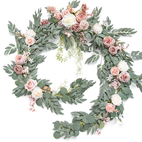 Ling's Moment 9FT Spring Flower Garland for Backdrop Decorations - Wedding Arch Flowers, Eucalyptus & Rose, Artificial Floral Garland for Mantle - Sweetheart Table Decor for Reception, Dusty Rose - Artificial Flower Arrangements Product: Ling's Moment 9FT Spring Flower Garland for Backdrop Decorations - Wedding Arch Flowers, Eucalyptus & Rose, Artificial Floral Garland for Mantle - Sweetheart Table Decor for Reception, Dusty Rose