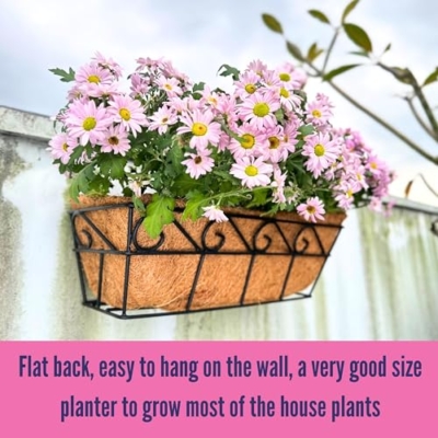 Product: LaLaGreen Wall Mounted Planters - 16 Inch, 4 Pack Window Flower Boxes Basket Outdoor, Balcony Planter Over The Rail, Deck Railing Hanging with Coco Liners, Metal Horse Troughs Fence Patio Porch