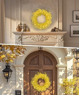 Silky Flower Store 24inch Artificial Forsythia Yellow Flowers Wreath, Silk Leaves Spring Summer Front Door Porch Farmhouse Patio Garden Decor, Orchid 14 14 Product: WELL KNOWN 24inch Artificial Forsythia Yellow Flowers Wreath, Silk Leaves Wreath for Spring Summer Seasonal Decor, Front Door Porch Farmhouse Patio Garden Home Decor (Orchid)