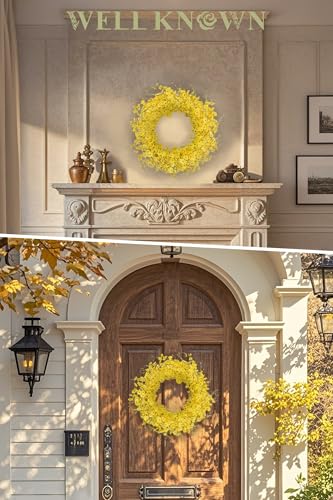 Silky Flower Store 24inch Artificial Forsythia Yellow Flowers Wreath, Silk Leaves Spring Summer Front Door Porch Farmhouse Patio Garden Decor, Orchid 5 5 Product: WELL KNOWN 24inch Artificial Forsythia Yellow Flowers Wreath, Silk Leaves Wreath for Spring Summer Seasonal Decor, Front Door Porch Farmhouse Patio Garden Home Decor (Orchid)
