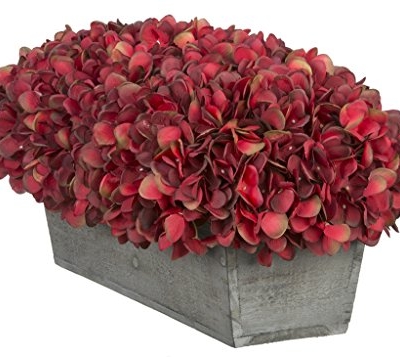 Product: House of Silk Flowers Artificial Hydrangeas in Grey-Washed Wood Ledge (Burgundy)
