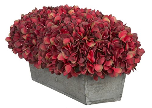 Product: House of Silk Flowers Artificial Hydrangeas in Grey-Washed Wood Ledge (Burgundy)