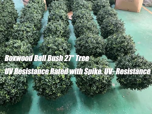 Product: kyesyes Artificial Boxwood Ball Bush 27" Tree UV Resistance Rated with Spike. Easy to Push in The Ground.Plant Looks Great in a Planter Anywhere. Indoor/Outdoor Decor 2 Pack