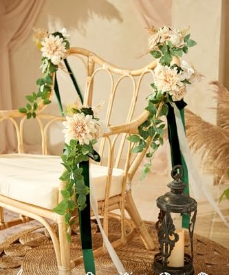 Silky Flower Store Wedding Aisle Pew Flowers, Emerald Tawny Beige Faux Arrangements, Chiffon Ribbons, Ceremony Chair Back Decor, 8 Piece Set, 32.5cm 10 10 Product: Ling's Moment 8 Wedding Aisle Pew Artificial Flowers Arrangements Emerald Tawny Beige for Ceremony Chair Back Floral Decorations with Chiffon Ribbons Reception Church Rose Faux Hanging Party Outdoor