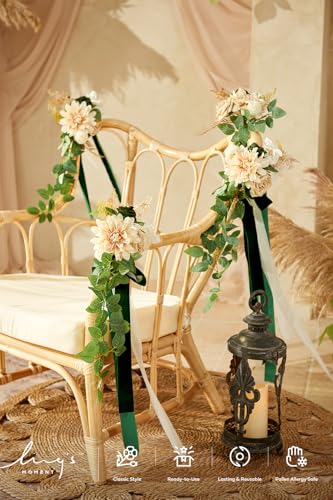 Silky Flower Store Wedding Aisle Pew Flowers, Emerald Tawny Beige Faux Arrangements, Chiffon Ribbons, Ceremony Chair Back Decor, 8 Piece Set, 32.5cm 2 2 Product: Ling's Moment 8 Wedding Aisle Pew Artificial Flowers Arrangements Emerald Tawny Beige for Ceremony Chair Back Floral Decorations with Chiffon Ribbons Reception Church Rose Faux Hanging Party Outdoor