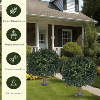 Product: kyesyes Artificial Boxwood Ball Bush 27" Tree UV Resistance Rated with Spike. Easy to Push in The Ground.Plant Looks Great in a Planter Anywhere. Indoor/Outdoor Decor 2 Pack