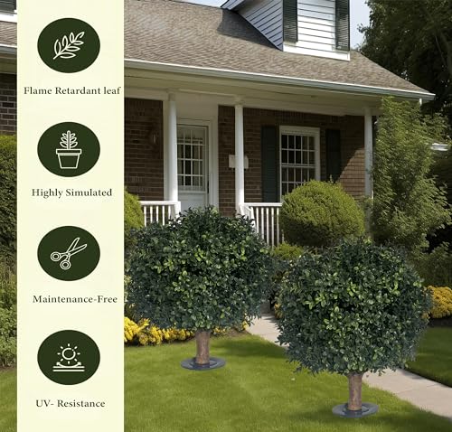 Product: kyesyes Artificial Boxwood Ball Bush 27" Tree UV Resistance Rated with Spike. Easy to Push in The Ground.Plant Looks Great in a Planter Anywhere. Indoor/Outdoor Decor 2 Pack