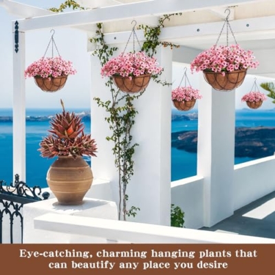 Silky Flower Store Artificial Hanging Flower Basket, Faux Orchid Arrangement Pink, 2 Pack, Decorative Spring Hanging Planters, 32.5cm 11 11 Product: Beeveer Artificial Spring Hanging Flowers in Basket for Home Decoration Faux Orchid Arrangement Porch Plants Coconut Lining Basket for Autumn Courtyard Decor(Pink, 2 Pack)