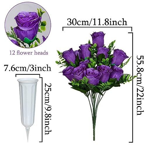 Silky Flower Store Artificial Cemetery Flowers with Vase, White Rose Bouquet Grave Memorial Flowers, Set of 2, Purple, Self Assembled, 45cm 1 1 Product: Artificial Cemetery Flowers with Vase, Artificial White Rose Bouquet Grave Memorial Flowers for Cemetery Headstones Decoration, (Set of 2, Purple), Self-assemble