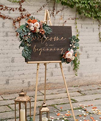 Silky Flower Store Terracotta Orange Rose Wedding Arch Flowers, Artificial Welcome Sign Swag, Faux Floral Garland 2pcs, 32.5cm 6 6 Product: Ling's Moment 2pcs Artificial Welcome Sign Swag Wedding Arch Flowers Decorations Floral Eucalyptus Willow Garland Terracotta Orange Rose Ceremony Party Reception Easel Door Wall Home Entryway Outdoor