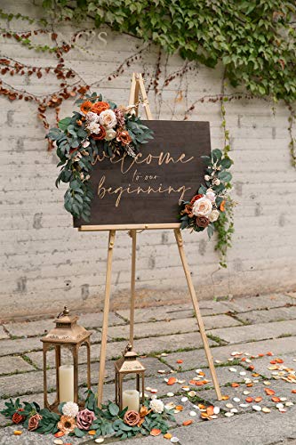 Silky Flower Store Terracotta Orange Rose Wedding Arch Flowers, Artificial Welcome Sign Swag, Faux Floral Garland 2pcs, 32.5cm 1 1 Product: Ling's Moment 2pcs Artificial Welcome Sign Swag Wedding Arch Flowers Decorations Floral Eucalyptus Willow Garland Terracotta Orange Rose Ceremony Party Reception Easel Door Wall Home Entryway Outdoor