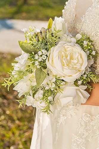 Silky Flower Store Artificial Bridesmaid Bouquet Set, White Greenery Silk Rose Bouquet, Set of 4, 7 Inch 2 2 Product: BENCENTRE 7 Inch White & Greenery Bridesmaid Bouquet for Wedding, Set of 4, Small Wedding Bouquet,for Marriage Proposal Party and Vintage Wedding Ceremony Anniversary,Artificial Flowers